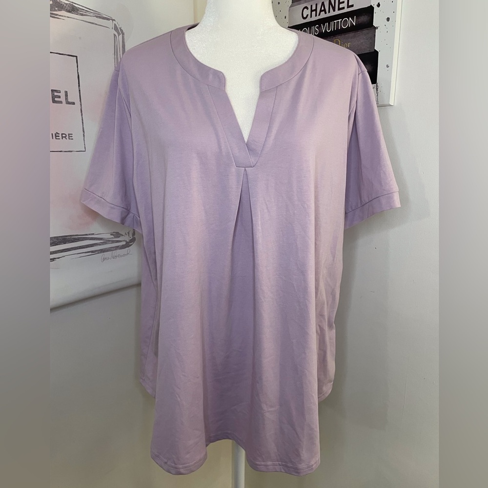Newchoice Short Sleeve V-Neck Top Lavender Size 2XL